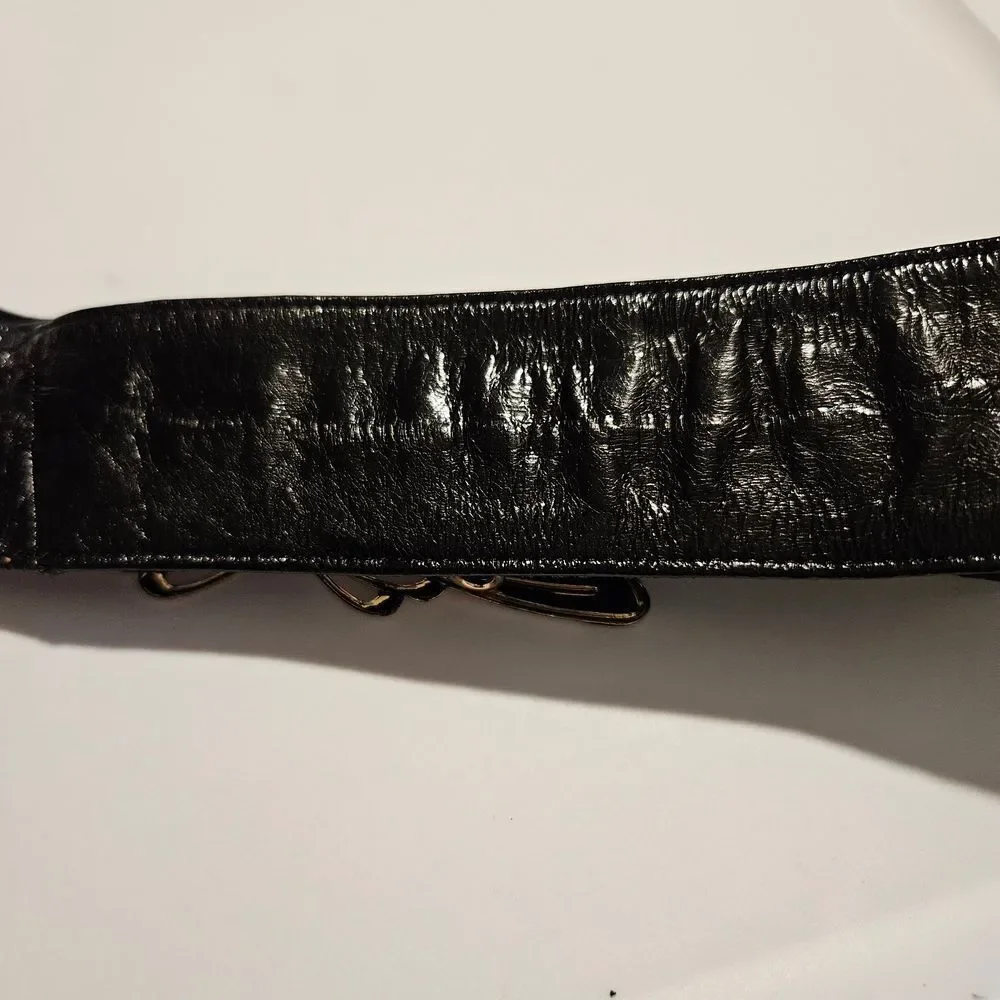 Vintage Chic Black and Gold Butterfly EEL SKIN Belt waist 32